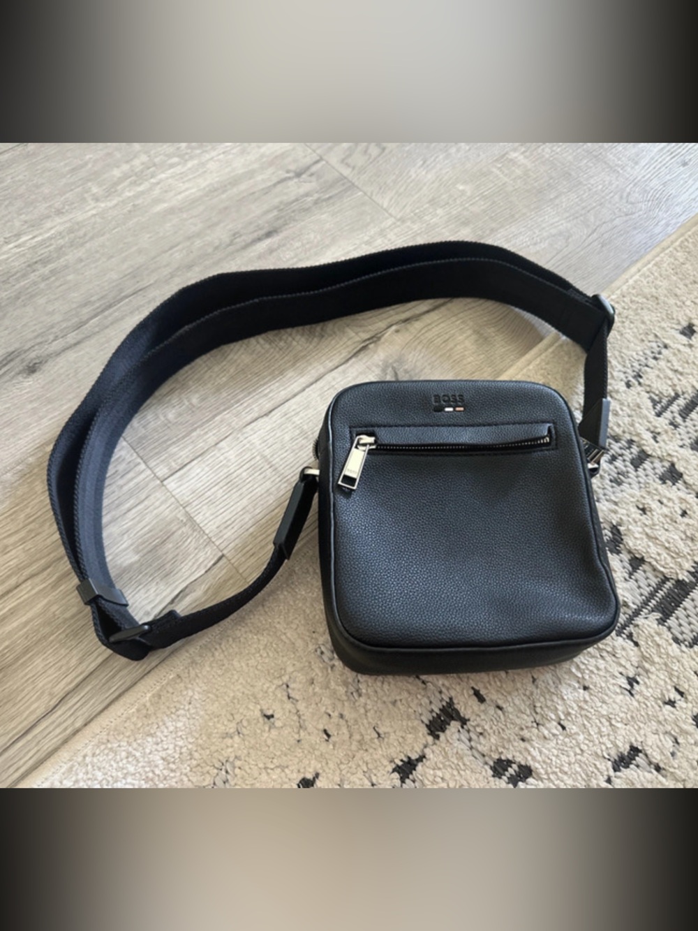 Black Leather Crossbody Sling Bag Hugo boss